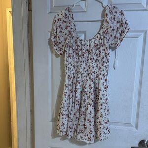 Hollister White and Red Floral Mini Dress